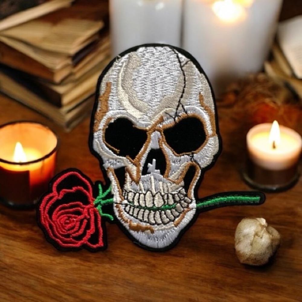 Skull & Rose Embroidered Patch